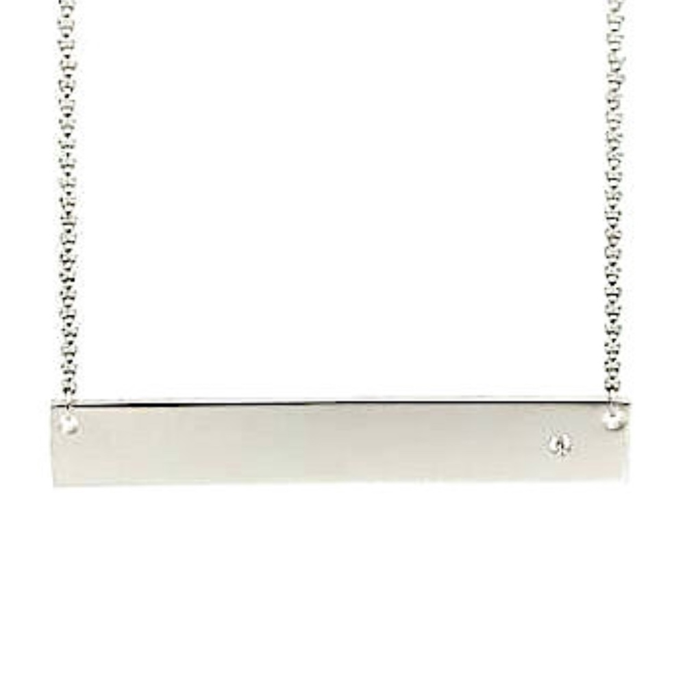 Silver Horizontal Engravable Bar Necklace with CZ